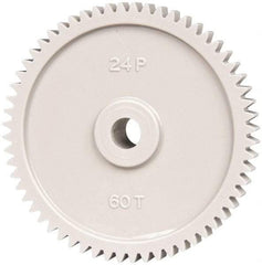 Made in USA - 24 Pitch, 2-1/2" Pitch Diam, 2.583" OD, 60 Tooth Spur Gear - 1/4" Face Width, 5/16" Bore Diam, 43/64" Hub Diam, 20° Pressure Angle, Acetal - Top Tool & Supply