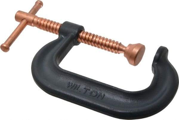 Wilton - Regular-Duty 3" Max Opening, 2-1/2" Throat Depth, Forged Steel Standard C-Clamp - 3,500 Lb Capacity, 0" Min Opening, Deep Throat - Top Tool & Supply