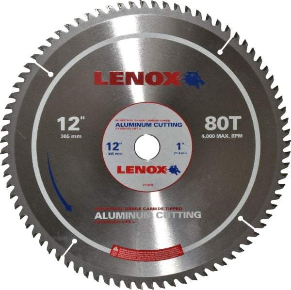 Lenox - 12" Diam, 1" Arbor Hole Diam, 80 Tooth Wet & Dry Cut Saw Blade - Titanium Carbide-Tipped, General Purpose Action, Standard Round Arbor - Top Tool & Supply