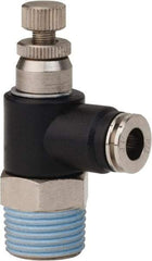 PRO-SOURCE - 3/8" NPT x 1/4" Tube OD Right Angle Flow Control Valve - 0 to 113.76 psi & Techno Polymer, Brass, Steel Material - Top Tool & Supply