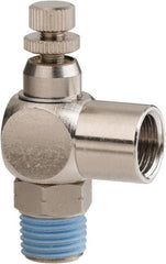 PRO-SOURCE - 1/4" Male NPT x 1/4" Female NPT Right Angle Flow Control Valve - 0 to 113.76 psi & Nickel Plated Brass Material - Top Tool & Supply