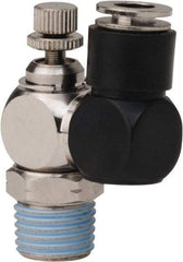 PRO-SOURCE - 1/4" Male NPT x 1/4" Tube OD Flow Control Offset Inline Valve - 0 to 113.76 psi & Techno Polymer, Brass, Steel Material - Top Tool & Supply