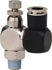 Value Collection - 1/8" Male NPT x 5/16" Tube OD Flow Control Offset Inline Valve - 0 to 113.76 psi & Techno Polymer, Brass, Steel Material - Top Tool & Supply