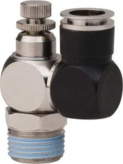 PRO-SOURCE - 1/2" Male NPT x 1/2" Tube OD Flow Control Offset Inline Valve - 0 to 113.76 psi & Techno Polymer, Brass, Steel Material - Top Tool & Supply