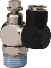 Value Collection - 1/2" Male NPT x 3/8" Tube OD Flow Control Offset Inline Valve - 0 to 113.76 psi & Techno Polymer, Brass, Steel Material - Top Tool & Supply