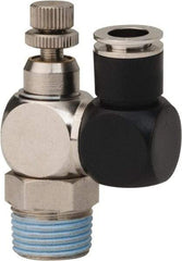 Value Collection - 3/8" Male NPT x 5/16" Tube OD Flow Control Offset Inline Valve - 0 to 113.76 psi & Techno Polymer, Brass, Steel Material - Top Tool & Supply