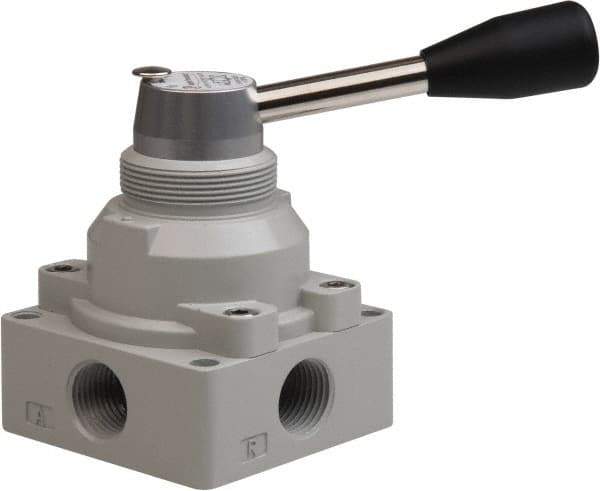 Value Collection - 1/2" NPT Manual Mechanical Valve - 4-Way, 3 Position with L Cock Device, 0.976 CV Rate & 127.98 Max psi - Top Tool & Supply