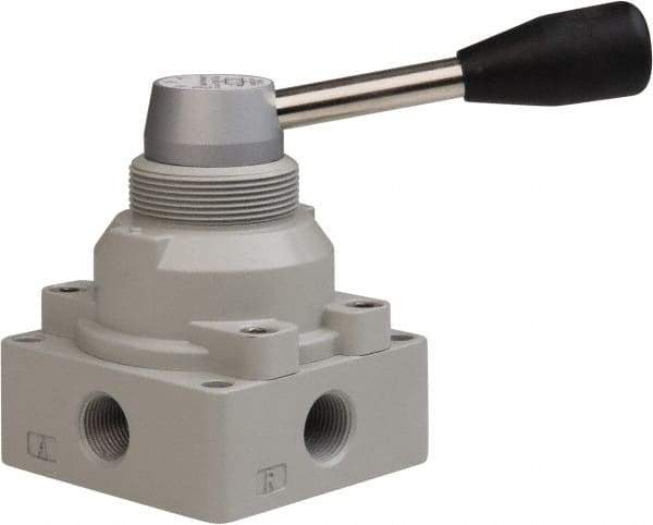 PRO-SOURCE - 3/8" NPT Manual Mechanical Valve - 4-Way, 3 Position, Lever, 0.98 CV Rate & 127.98 Max psi - Top Tool & Supply