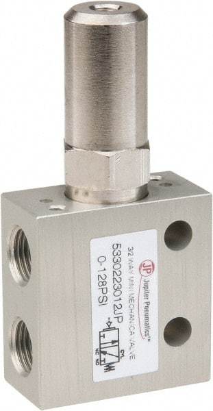 PRO-SOURCE - 1/8" NPT 3 Way, 2 Position Mini Mechanical Valve - 0.298 CV Rate, 7 CFM, 127.98 Max psi, Air Pilot/Spring Actuator - Top Tool & Supply