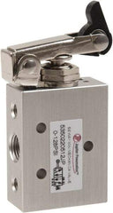 Value Collection - 1/8" NPT 5 Way, 2 Position Mini Mechanical Valve - 0.34 CV Rate, 9 CFM, 127.98 Max psi, One Way Roller/Spring Actuator - Top Tool & Supply