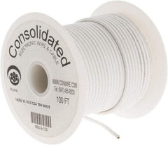 Made in USA - 16 AWG, 26 Strand, 100' OAL, Tinned Copper Hook Up Wire - White PVC Jacket, 0.117" Diam - Top Tool & Supply