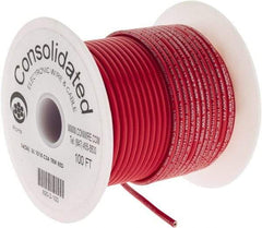 Made in USA - 16 AWG, 26 Strand, 100' OAL, Tinned Copper Hook Up Wire - Red PVC Jacket, 0.117" Diam - Top Tool & Supply