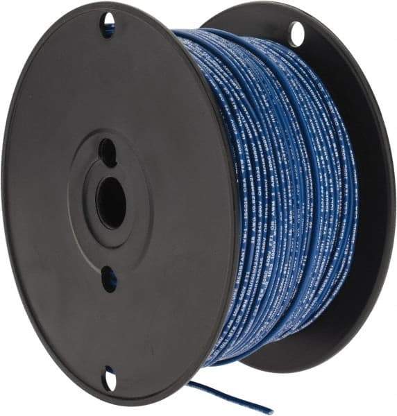 Made in USA - 18 AWG, 16 Strand, 500' OAL, Tinned Copper Hook Up Wire - Blue PVC Jacket, 0.106" Diam - Top Tool & Supply