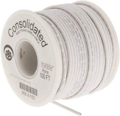 Made in USA - 22 AWG, 7 Strand, 100' OAL, Tinned Copper Hook Up Wire - White PVC Jacket, 0.091" Diam - Top Tool & Supply