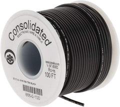 Made in USA - 22 AWG, 7 Strand, 100' OAL, Tinned Copper Hook Up Wire - Black PVC Jacket, 0.091" Diam - Top Tool & Supply