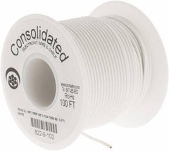 Made in USA - 18 AWG, 16 Strand, 100' OAL, Tinned Copper Hook Up Wire - White PVC Jacket, 0.08" Diam - Top Tool & Supply