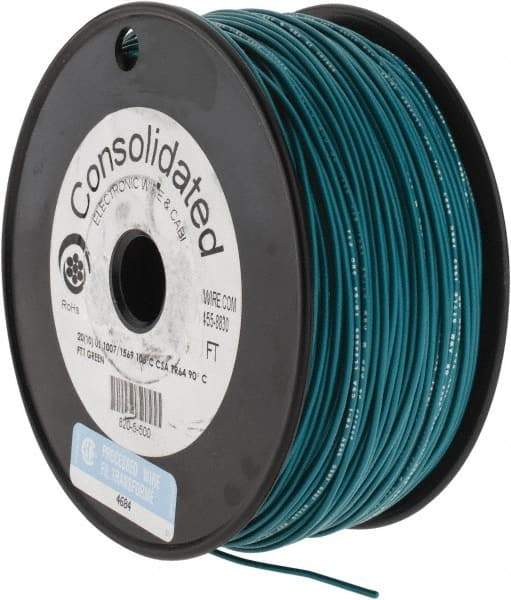 Made in USA - 20 AWG, 10 Strand, 500' OAL, Tinned Copper Hook Up Wire - Green PVC Jacket, 0.07" Diam - Top Tool & Supply