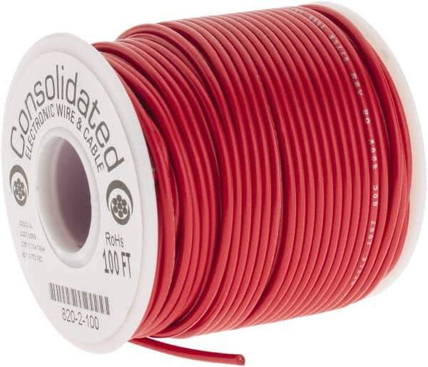 Made in USA - 20 AWG, 10 Strand, 100' OAL, Tinned Copper Hook Up Wire - Red PVC Jacket, 0.07" Diam - Top Tool & Supply