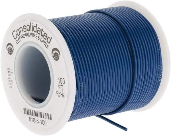 Made in USA - 22 AWG, 7 Strand, 100' OAL, Tinned Copper Hook Up Wire - Blue PVC Jacket, 0.062" Diam - Top Tool & Supply