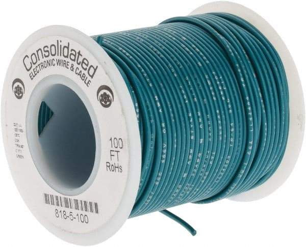 Made in USA - 22 AWG, 7 Strand, 100' OAL, Tinned Copper Hook Up Wire - Green PVC Jacket, 0.062" Diam - Top Tool & Supply