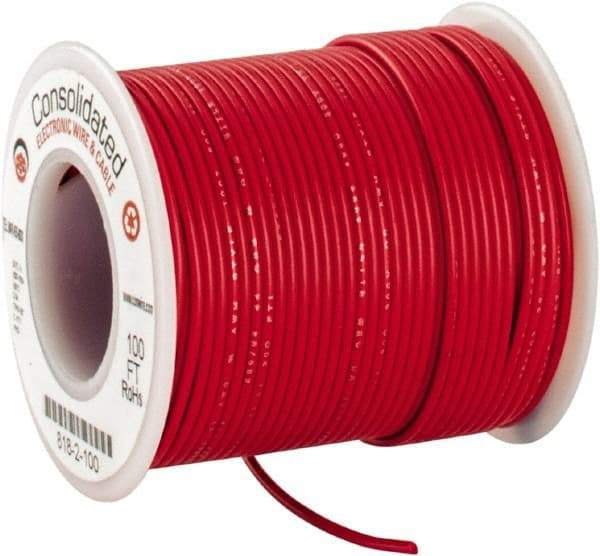 Made in USA - 22 AWG, 7 Strand, 100' OAL, Tinned Copper Hook Up Wire - Red PVC Jacket, 0.062" Diam - Top Tool & Supply