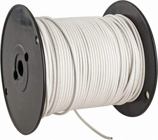 Made in USA - 14 AWG, 41 Strand, 500' OAL, Tinned Copper Hook Up Wire - White PVC Jacket, 0.136" Diam - Top Tool & Supply