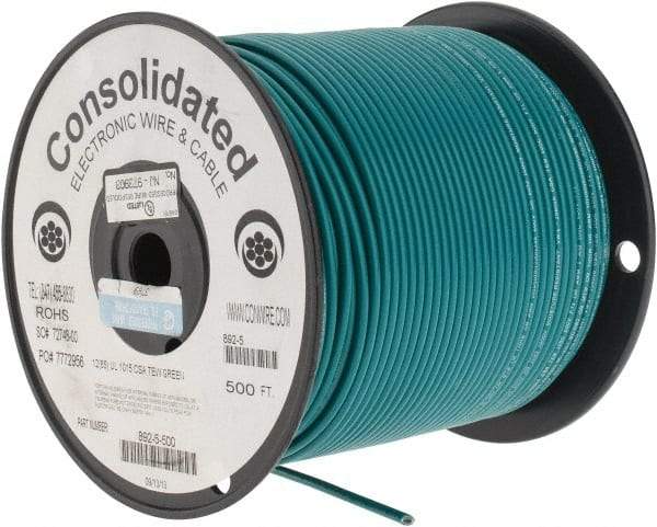 Made in USA - 12 AWG, 65 Strand, 500' OAL, Tinned Copper Hook Up Wire - Green PVC Jacket, 0.155" Diam - Top Tool & Supply