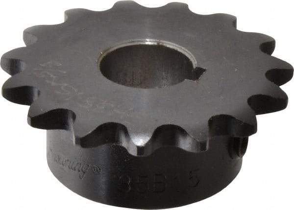 Browning - 15 Teeth, 3/8" Chain Pitch, Chain Size 35, Finished Bore Sprocket - 5/8" Bore Diam, 1.804" Pitch Diam, 1.99" Outside Diam - Top Tool & Supply