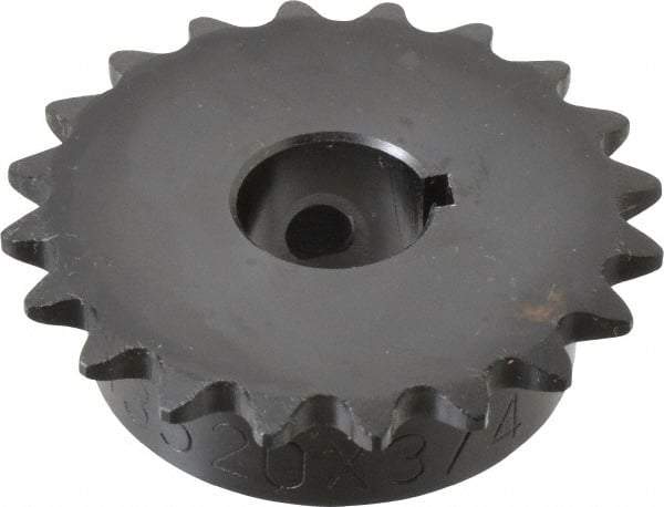 Browning - 20 Teeth, 3/8" Chain Pitch, Chain Size 35, Finished Bore Sprocket - 3/4" Bore Diam, 2.397" Pitch Diam, 2.59" Outside Diam - Top Tool & Supply