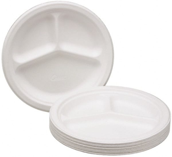 Ability One - Paper & Plastic Cups, Plates, Bowls & Utensils; Breakroom Accessory Type: Paper Plates ; Breakroom Accessory Description: PLATE, MOLDED PULP, 10-1/4", 3-COMPT, CHINET - Exact Industrial Supply