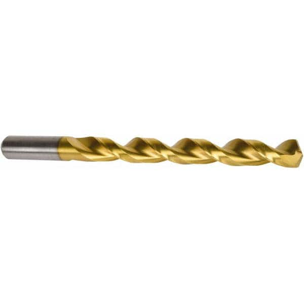 Jobber Length Drill Bit: 0.4134″ Dia, 135 °, High Speed Steel TiN Finish, Right Hand Cut, Parabolic Flute, Straight-Cylindrical Shank