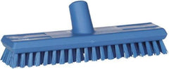 Vikan - 1" Bristle Length, Polyester Scrub Brush - 10-5/8" Long x 2-1/2" Wide Head, 11" OAL, European Threaded Handle, Blue, Polypropylene Block - Top Tool & Supply