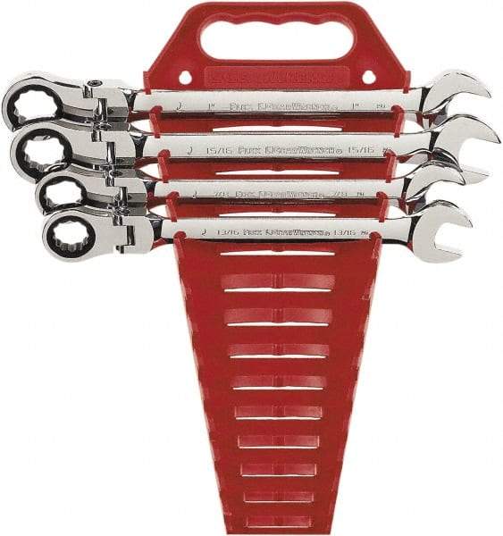 GearWrench - 4 Piece, 13/16" to 1", 12 Point Ratcheting Combination Wrench Set - Inch Measurement Standard, Chrome Finish, Comes in Plastic Rack - Top Tool & Supply