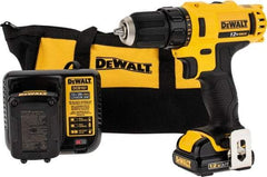 DeWALT - 12 Volt 3/8" Chuck Pistol Grip Handle Cordless Drill - 0-400 & 0-1500 RPM, Keyless Chuck, Reversible, 2 Lithium-Ion Batteries Included - Top Tool & Supply