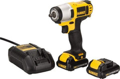 DeWALT - 3/8" Drive 12 Volt Pistol Grip Cordless Impact Wrench & Ratchet - 2,450 RPM, 0 to 3,400 BPM, 96 Ft/Lb Torque, 2 Lithium-Ion Batteries Included - Top Tool & Supply