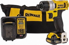 DeWALT - 12 Volt 1/4" Chuck Pistol Grip Handle Cordless Drill - 0-1050 RPM, Keyless Chuck, Reversible, 2 Lithium-Ion Batteries Included - Top Tool & Supply