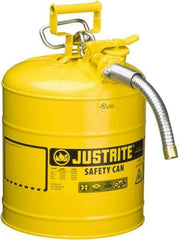 Justrite - 5 Gal Galvanized Steel Self-Closing, Self-Venting, Full-Length Flame Arrester - 16-7/8" High x 11-3/4" Diam, Yellow - Top Tool & Supply