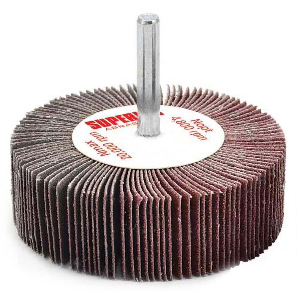 Superior Abrasives - Mounted Flap Wheels; Abrasive Type: Coated ; Outside Diameter (Inch): 3 ; Face Width (Inch): 1/2 ; Abrasive Material: Aluminum Oxide ; Grit: 80 ; Mounting Type: 1/4" Shank - Exact Industrial Supply