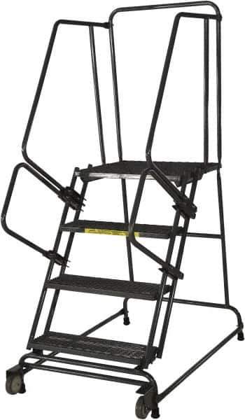 Ballymore - 50" 5 Step Ladder - Rolling Safety Ladder, 450 Lb Capacity, 50" Platform Height, 30" Base Width x 52" Base Depth, Perforated Tread - Top Tool & Supply