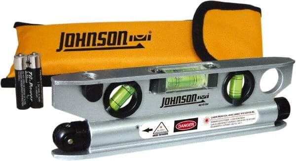 Johnson Level & Tool - 1 Beam 100' Max Range Torpedo Laser Level - Red Beam, 1/8" at 50' Accuracy, 7-1/2" Long x 2" Wide x 3/4" High, Battery Included - Top Tool & Supply