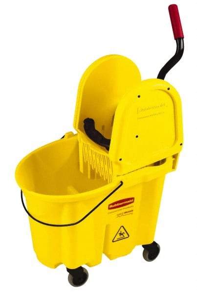 Rubbermaid - 35 Qt Plastic Bucket & Wringer - 20.1" Long x 36-1/2" High x 15.7" Wide, Yellow - Top Tool & Supply