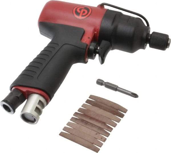 Chicago Pneumatic - 1/4" Bit Holder, 5,600 RPM, Pistol Grip Handle Air Screwdriver - 4.4 to 30 Ft/Lb Torque, 1/4 NPT Inlet, 6.8 CFM - Top Tool & Supply