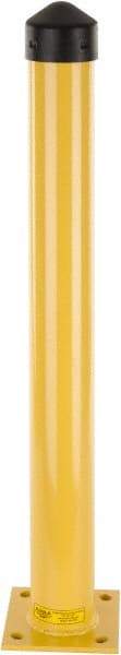 Eagle - 4-1/2" Diam x 42" High, Yellow Steel Bollard - 8" Wide x 8" Long Mounting Plate, 50 Lb - Top Tool & Supply