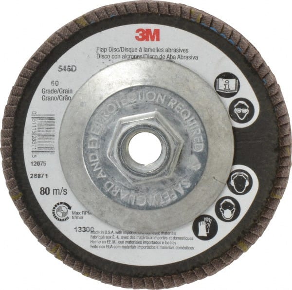 3M - 4-1/2" 60 Grit 5/8-11 Center Hole Type 29 Zirconia Alumina Flap Disc - Top Tool & Supply