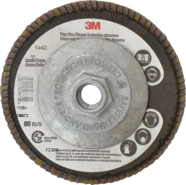 3M - 4-1/2" 80 Grit 5/8-11 Center Hole Type 29 Zirconia Alumina Flap Disc - Top Tool & Supply