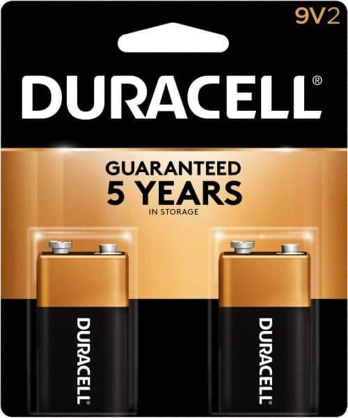 Duracell - Size 9V, Alkaline, 2 Pack, Standard Battery - 9 Volts, Snap Terminal - Top Tool & Supply