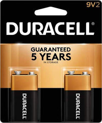 Duracell - Size 9V, Alkaline, 2 Pack, Standard Battery - 9 Volts, Snap Terminal - Top Tool & Supply