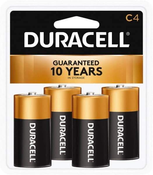 Duracell - Size C, Alkaline, 4 Pack, Standard Battery - 1.5 Volts, Button Tab Terminal - Top Tool & Supply