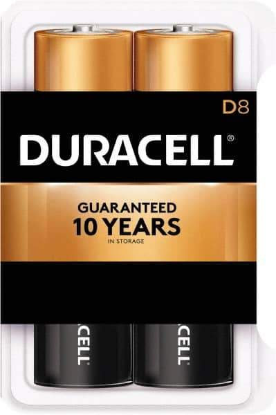 Duracell - Size D, Alkaline, 8 Pack, Standard Battery - 1.5 Volts, Button Tab Terminal - Top Tool & Supply