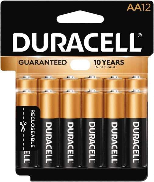 Duracell - Size AA, Alkaline, 12 Pack, Standard Battery - 1.5 Volts, Button Tab Terminal - Top Tool & Supply